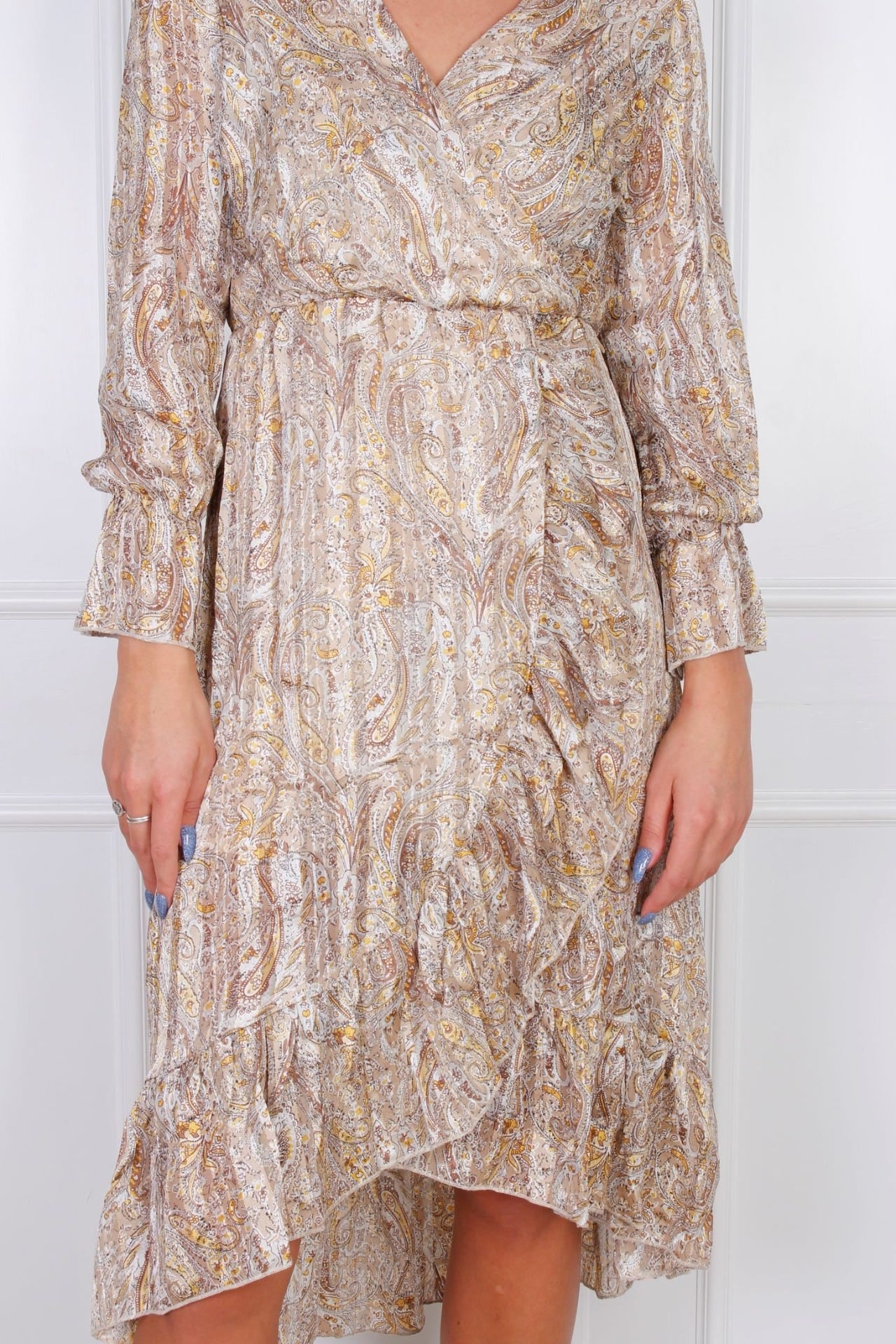 Lång klänning, Beige print 
