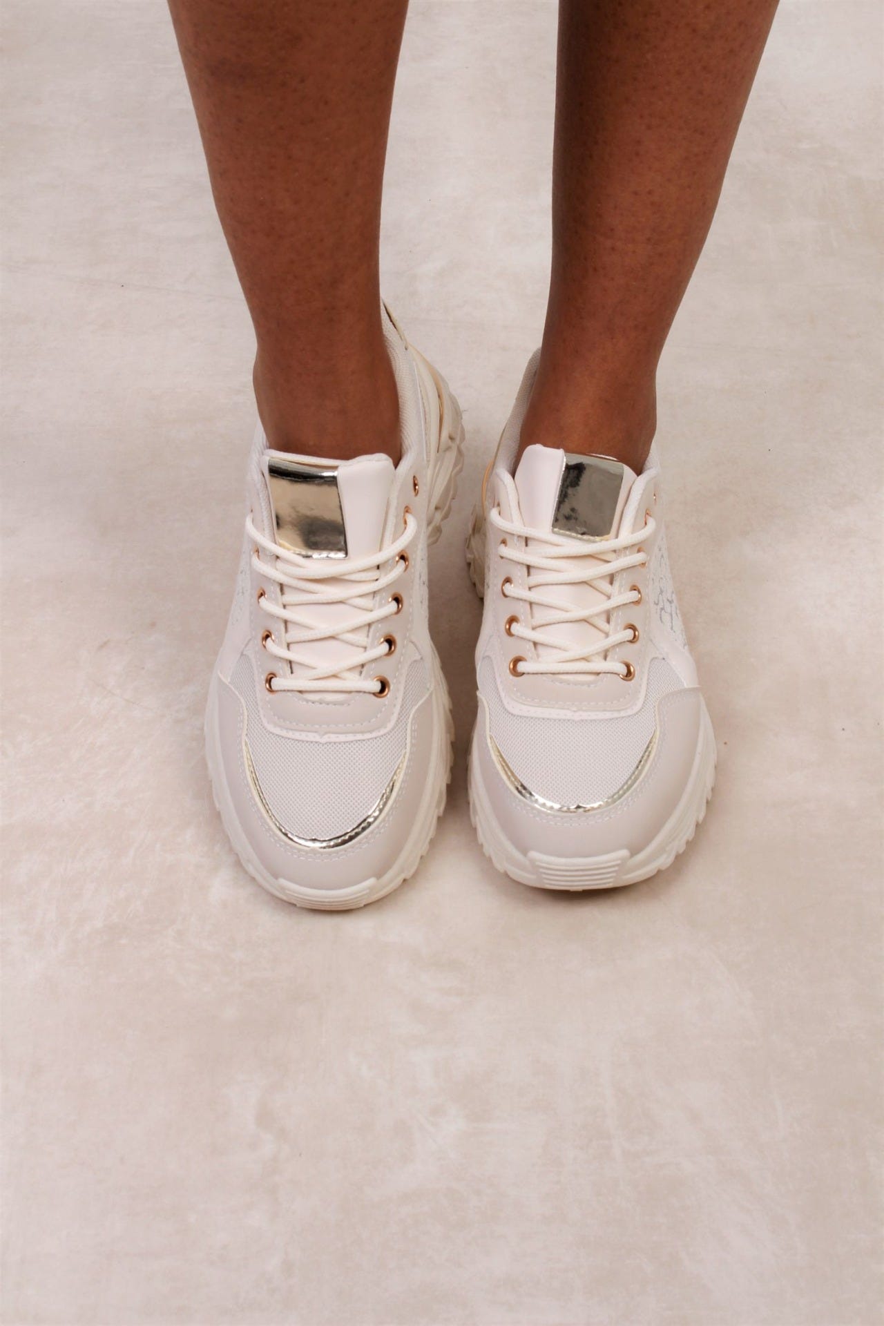 Sneakers m. detaljer, Beige 