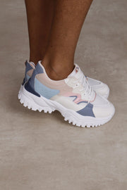 Chunky creme sneakers med Blå/Rosa