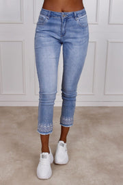 Basic jeans, lys denim m. detaljer