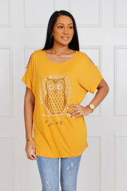 T-shirt m. ugle, mustard