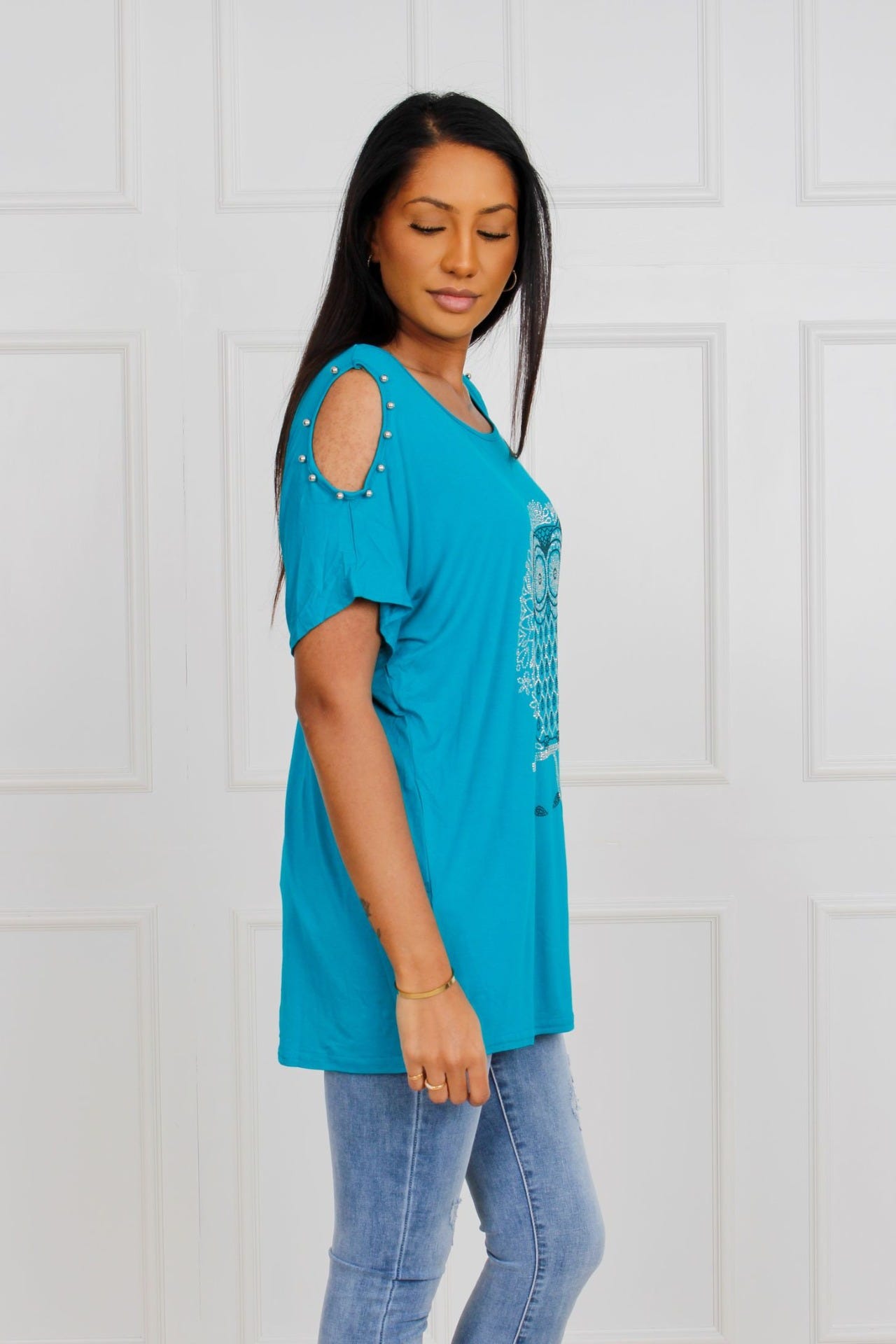 T-shirt m. ugle, aqua