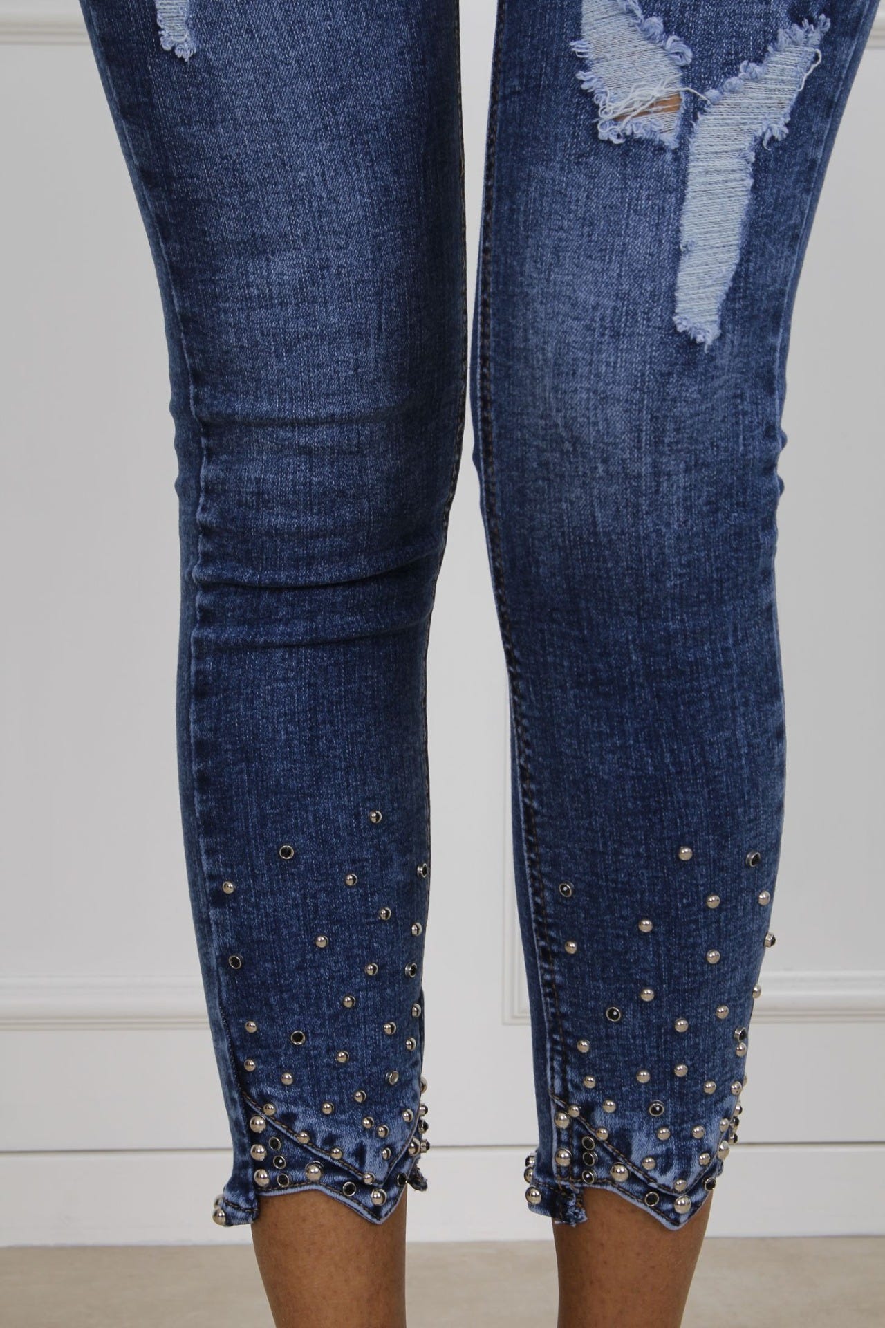 Jeans m. pynteperler, mørk denim