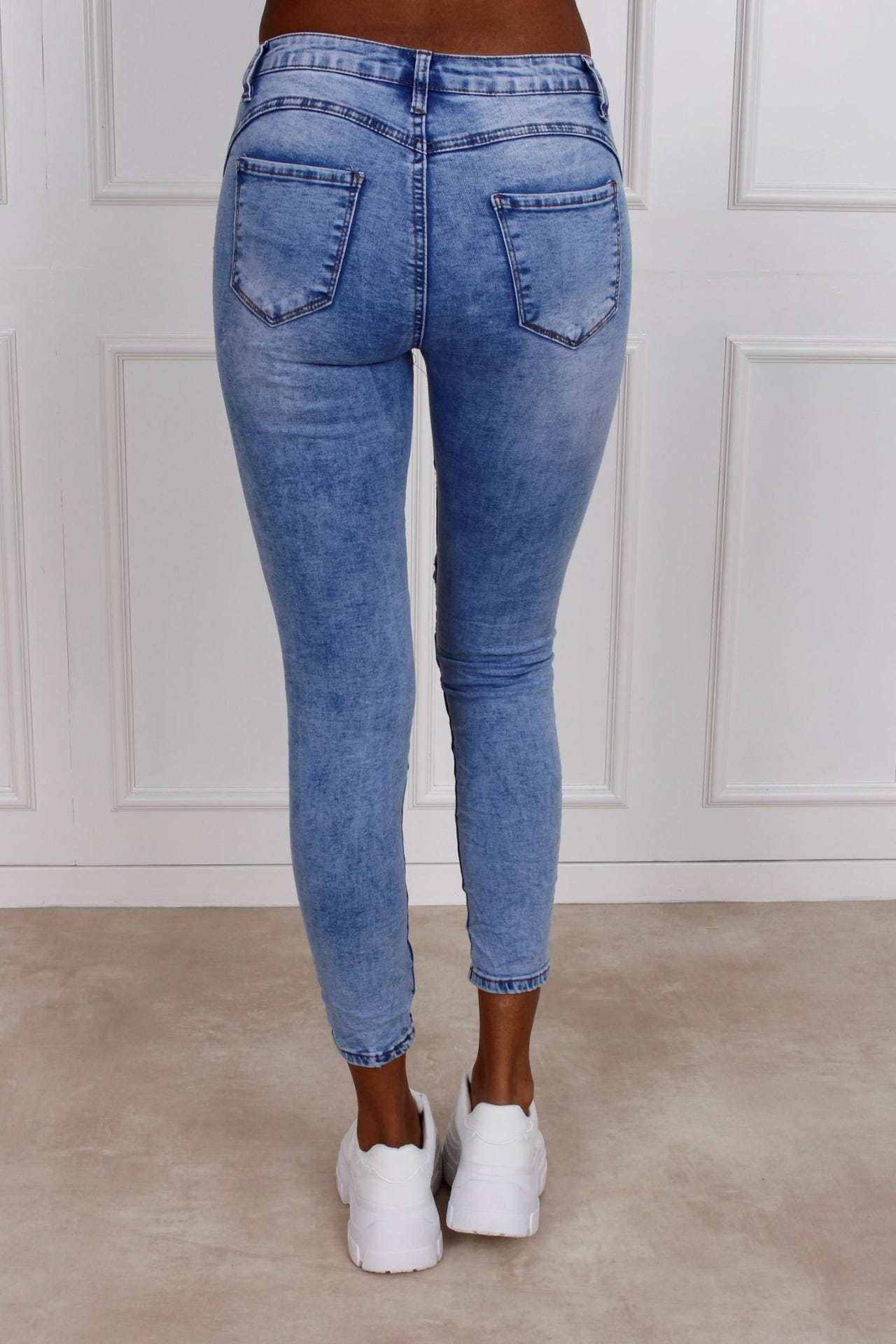 Jeans m. detaljer, lys denim