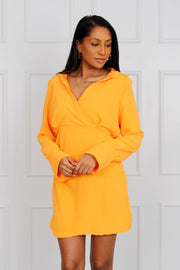 Kjole med rynkedetalje, orange