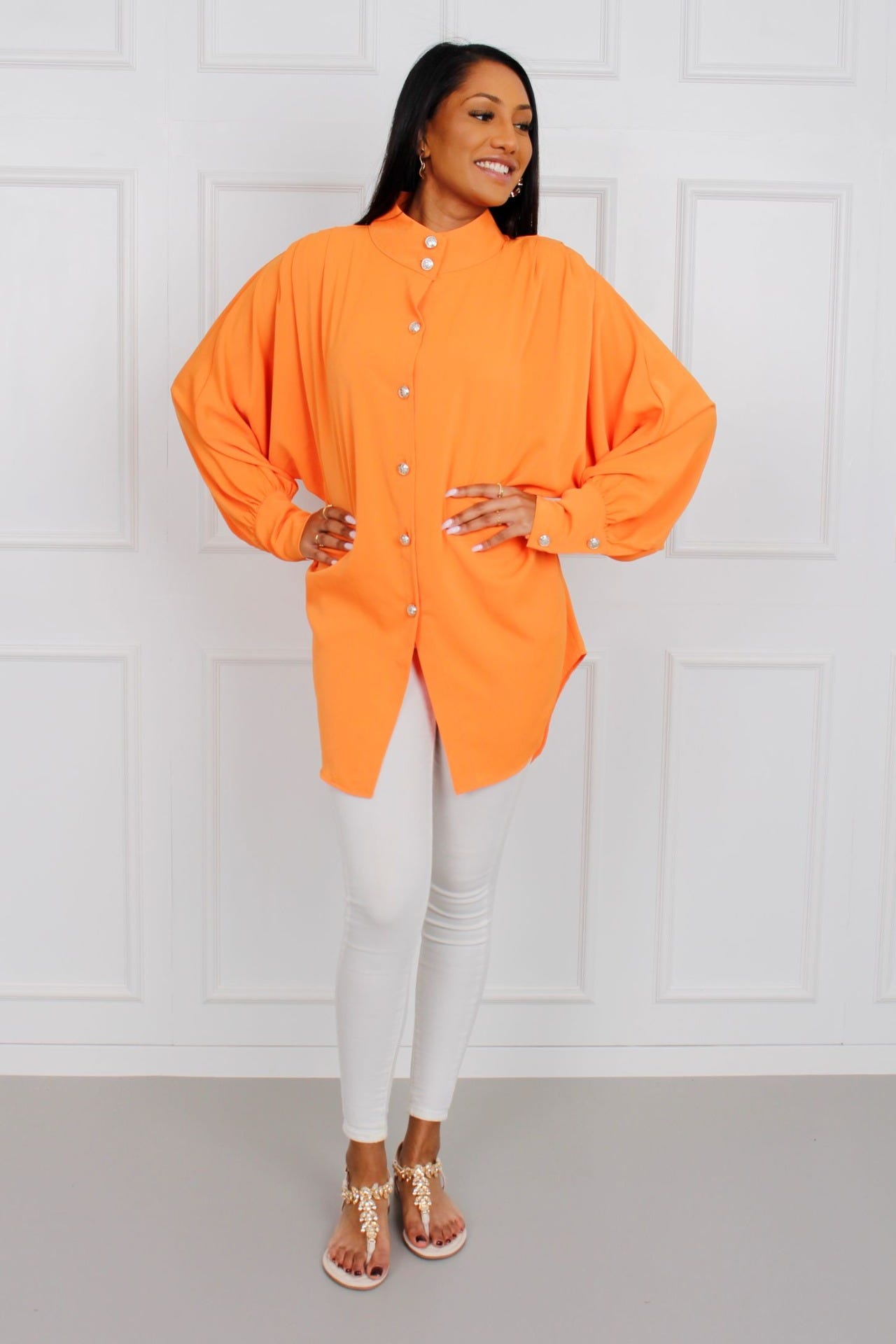 Oversize skjorta m. knappar, Orange