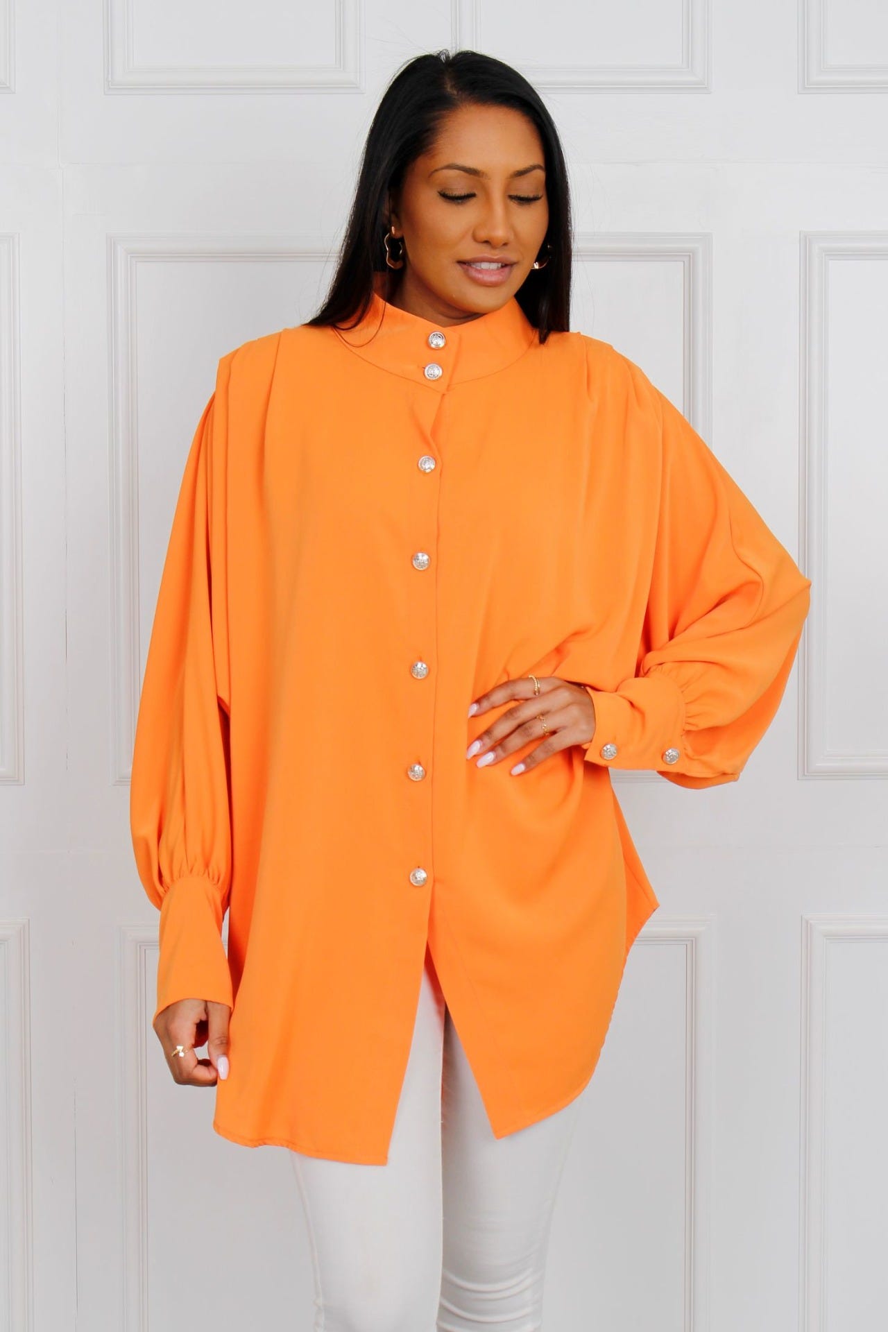 Oversize skjorta m. knappar, Orange