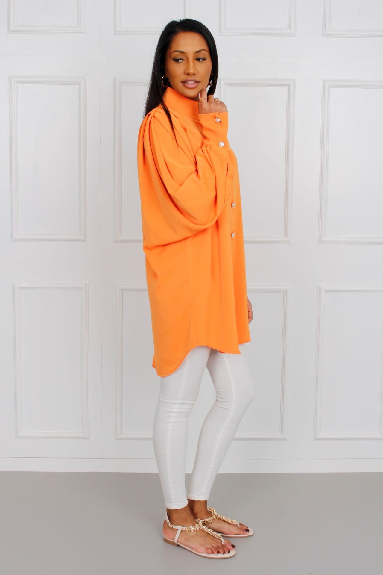 Oversize skjorta m. knappar, Orange