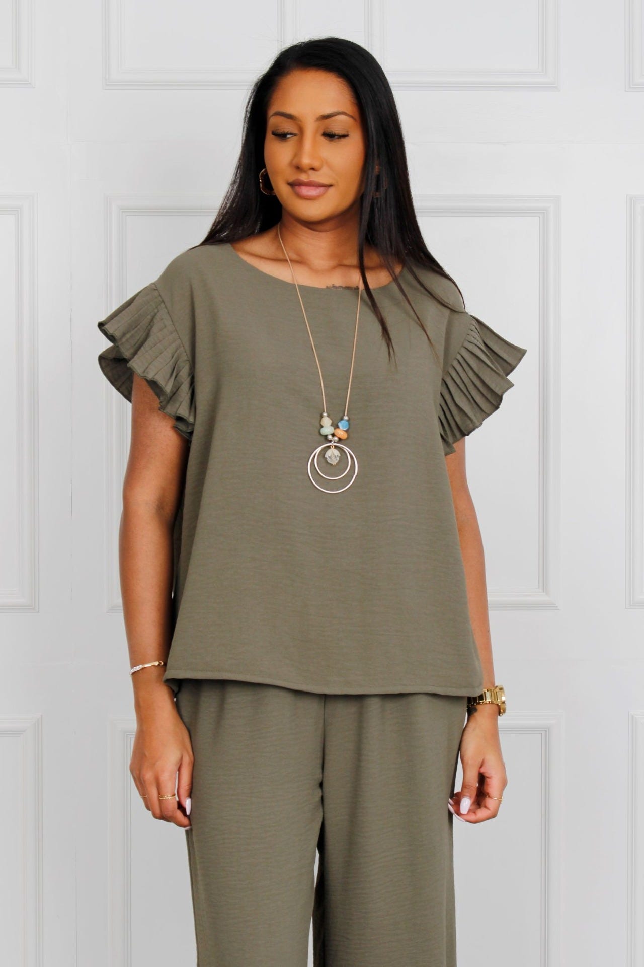 Top m. halsband, Khaki