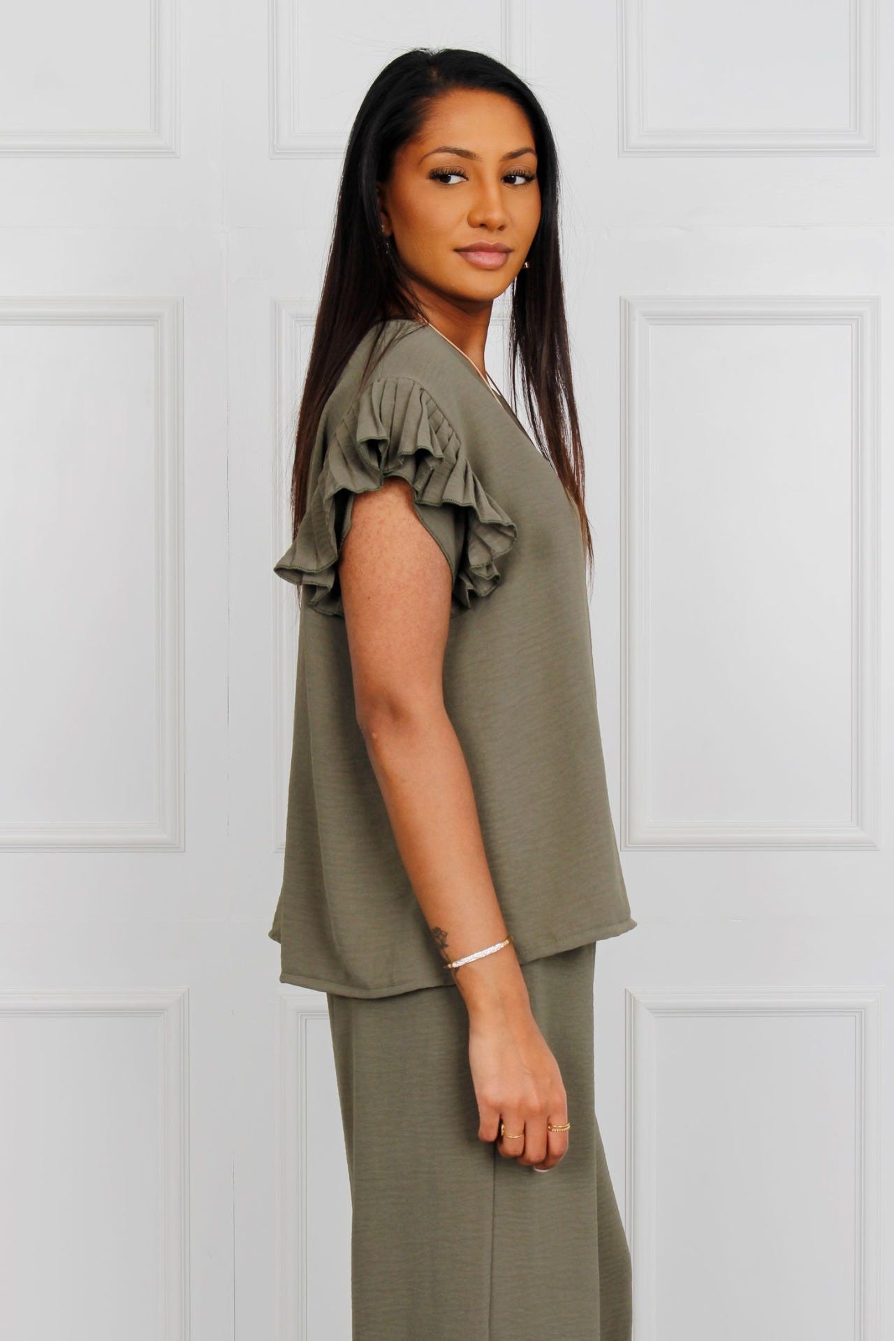 Top m. halsband, Khaki