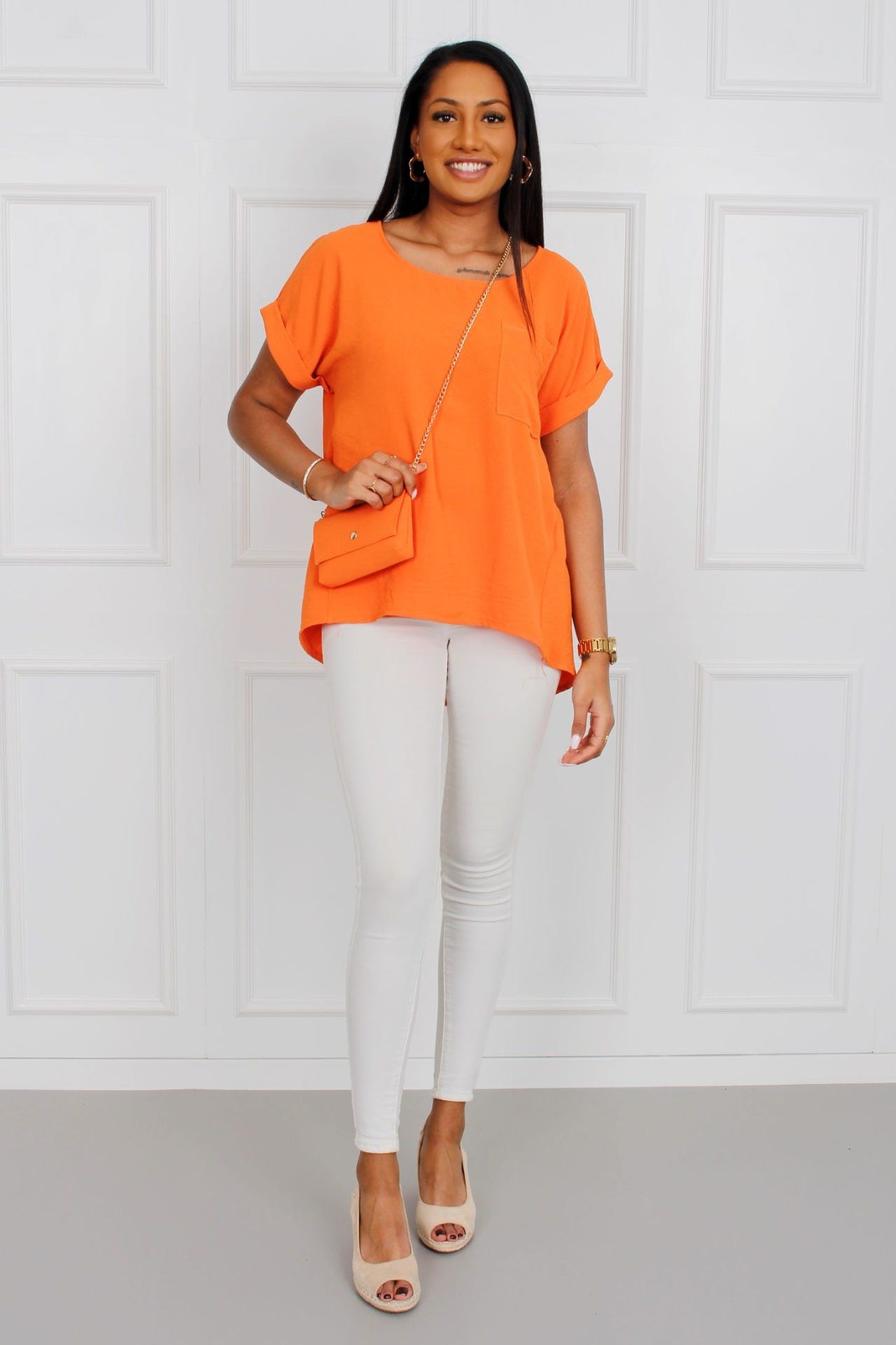 T-shirt m. lomme, orange