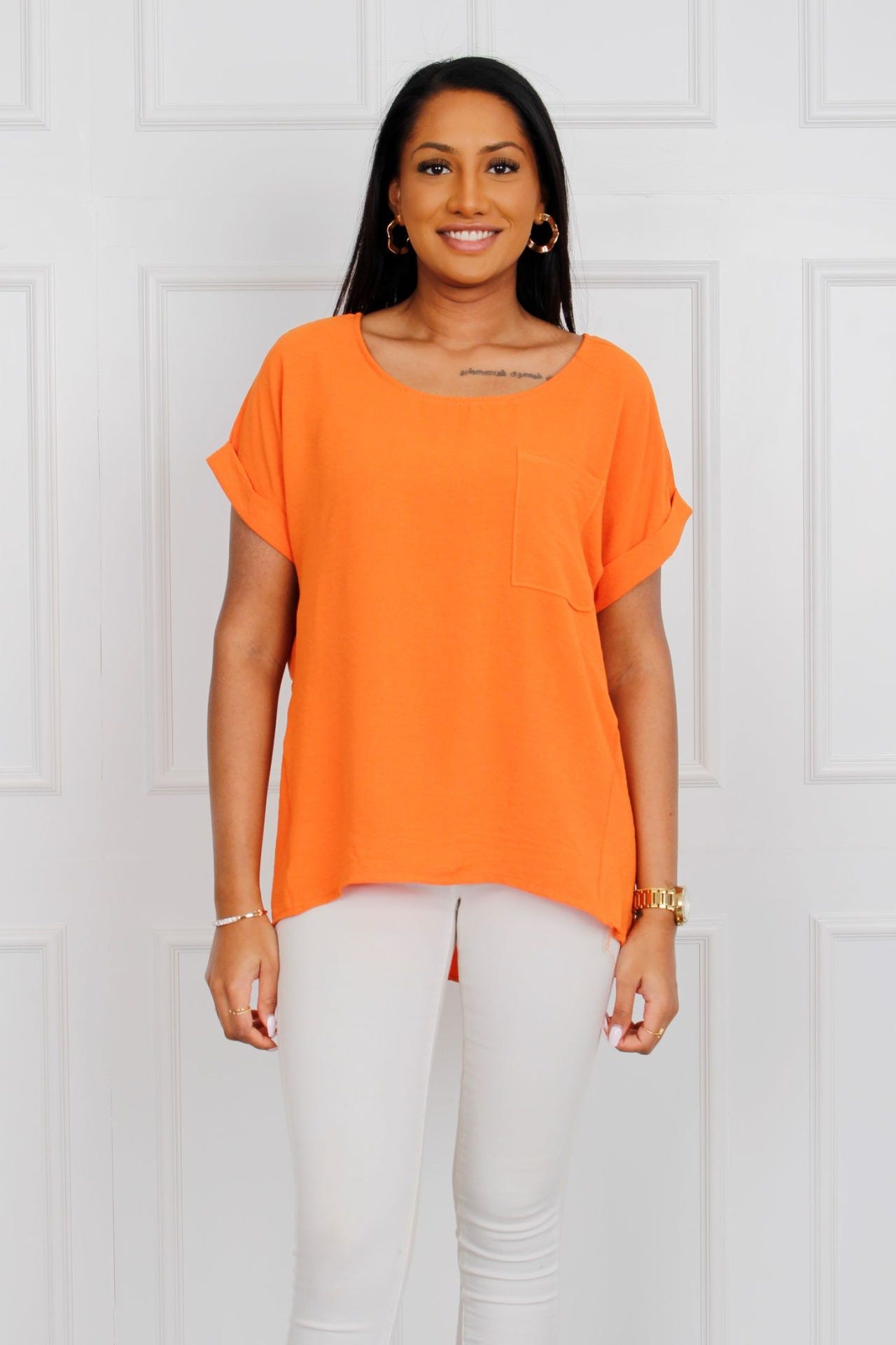 T-shirt m. ficka, Orange