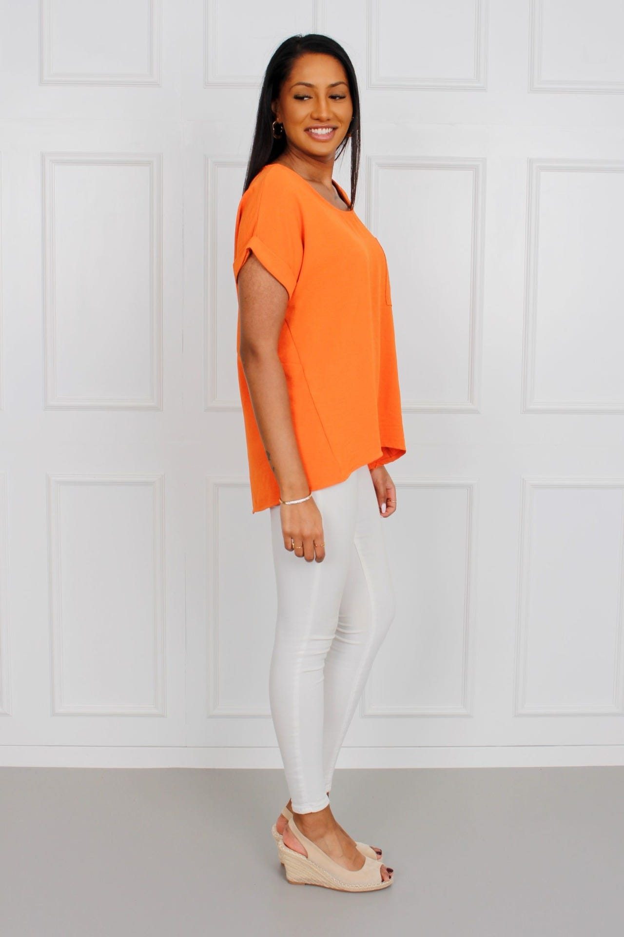 T-shirt m. ficka, Orange