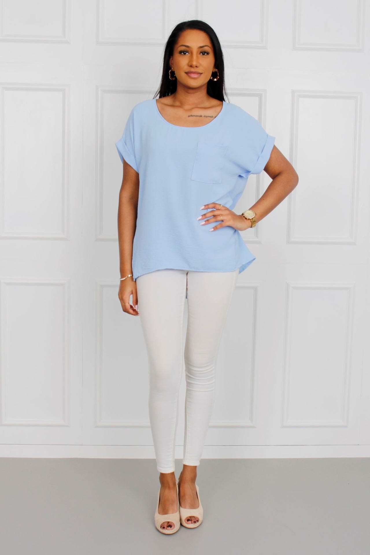 T-shirt m. lomme, sky blue