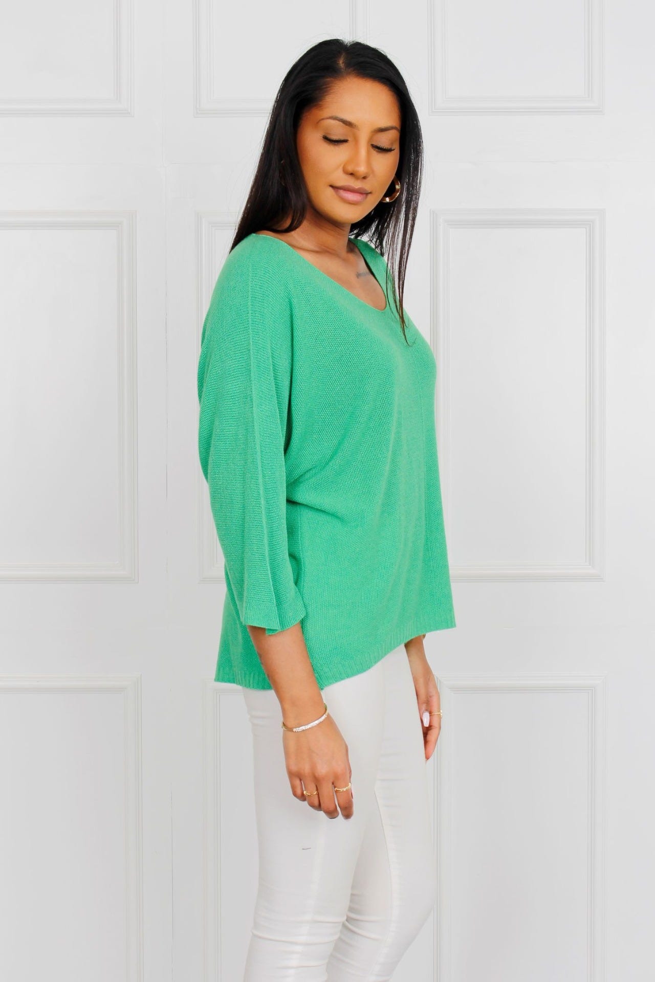 Løs bluse m. batwing ærmer, Grøn