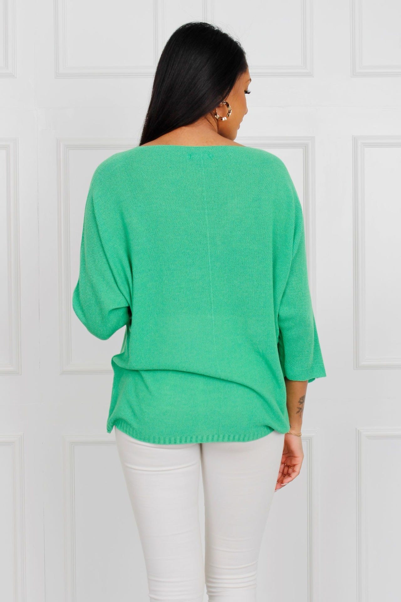 Løs bluse m. batwing ærmer, Grøn
