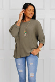 Batwing bluse med plissé, khaki