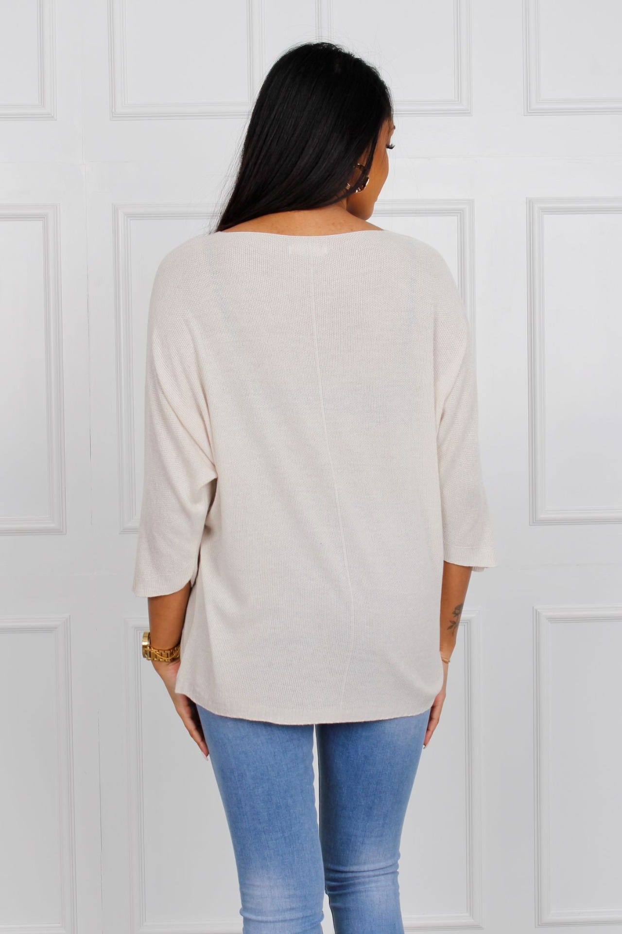 Løs bluse m. batwing ærmer, Beige