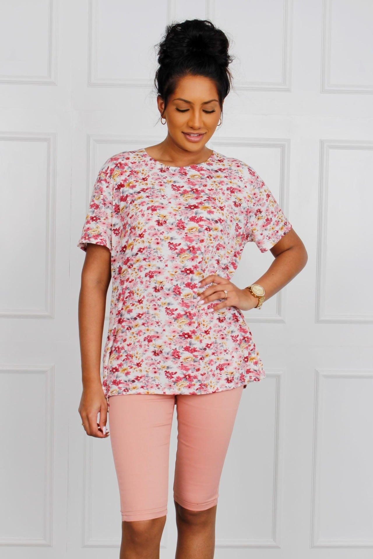 Blød blomster t-shirt, Rosa