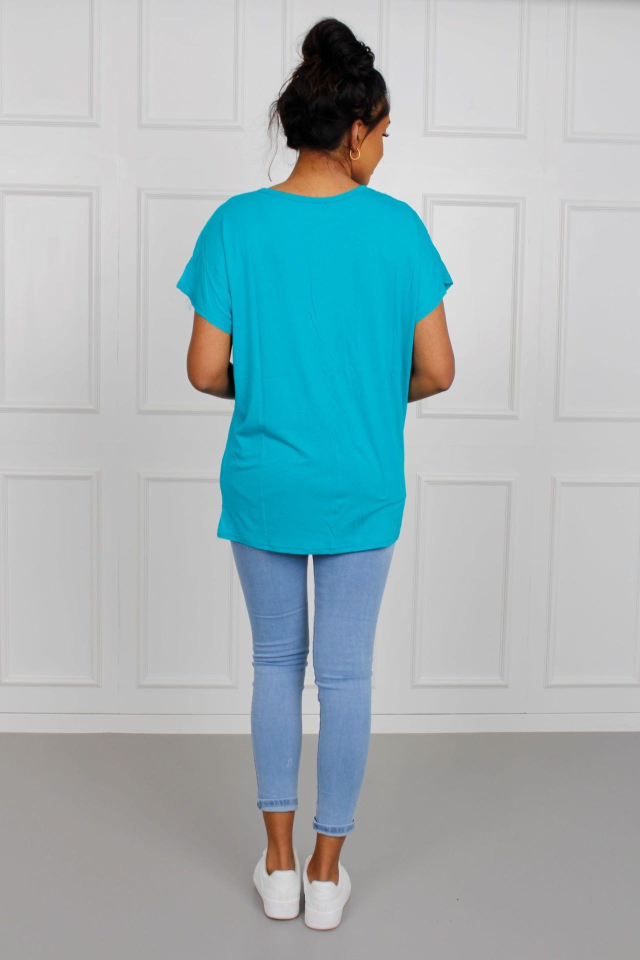 T-shirt med blomstermotiv, aqua