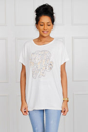 T-shirt m. leopard motiv, hvid