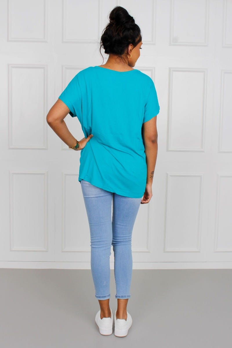 T-shirt m. leopardmotiv, Aqua