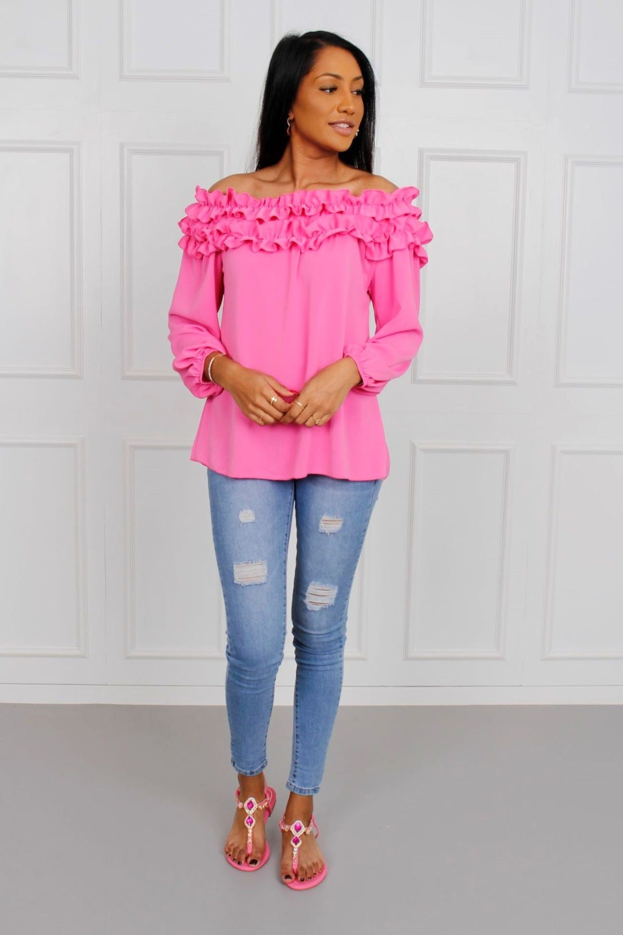  Blus m. volangkant, Rosa