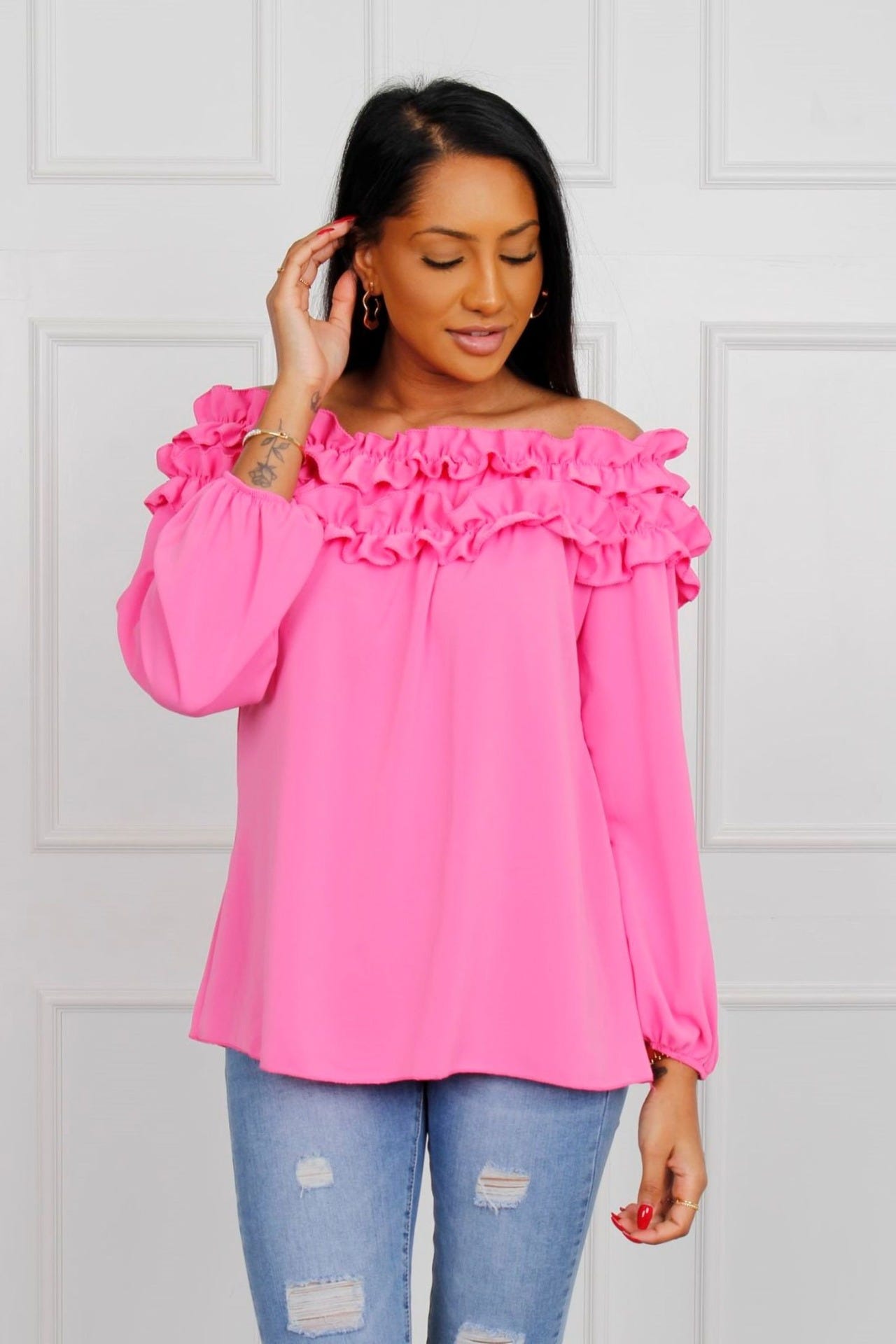  Blus m. volangkant, Rosa