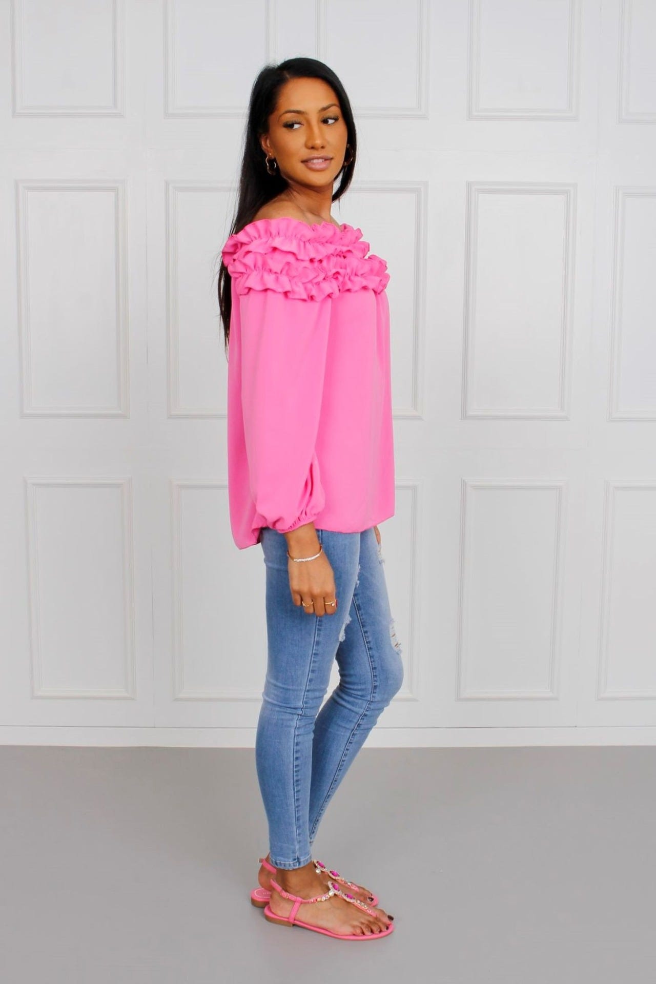  Blus m. volangkant, Rosa