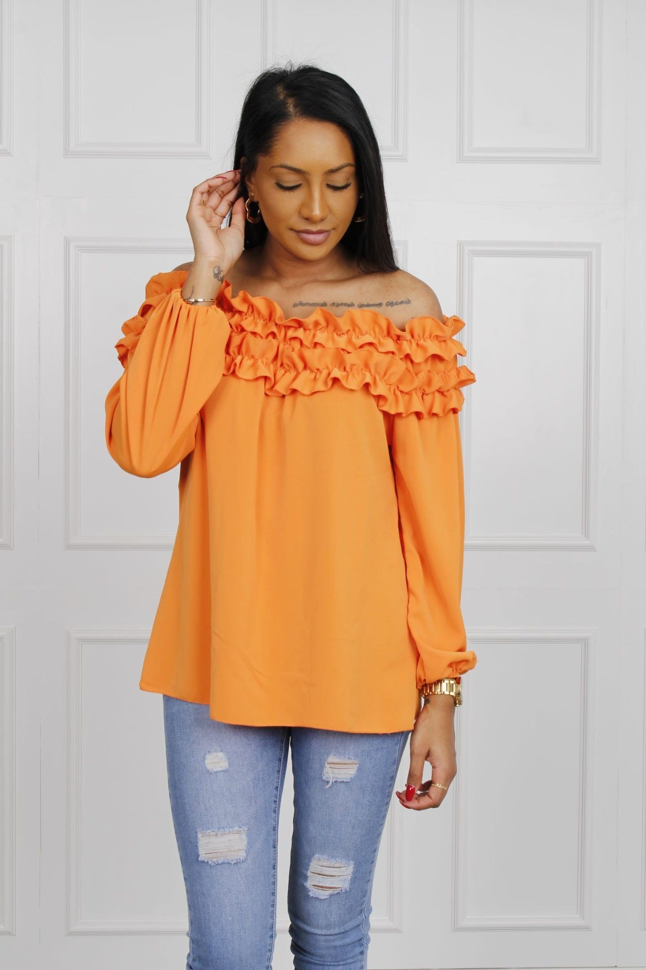 Blus m. volangkant, Orange