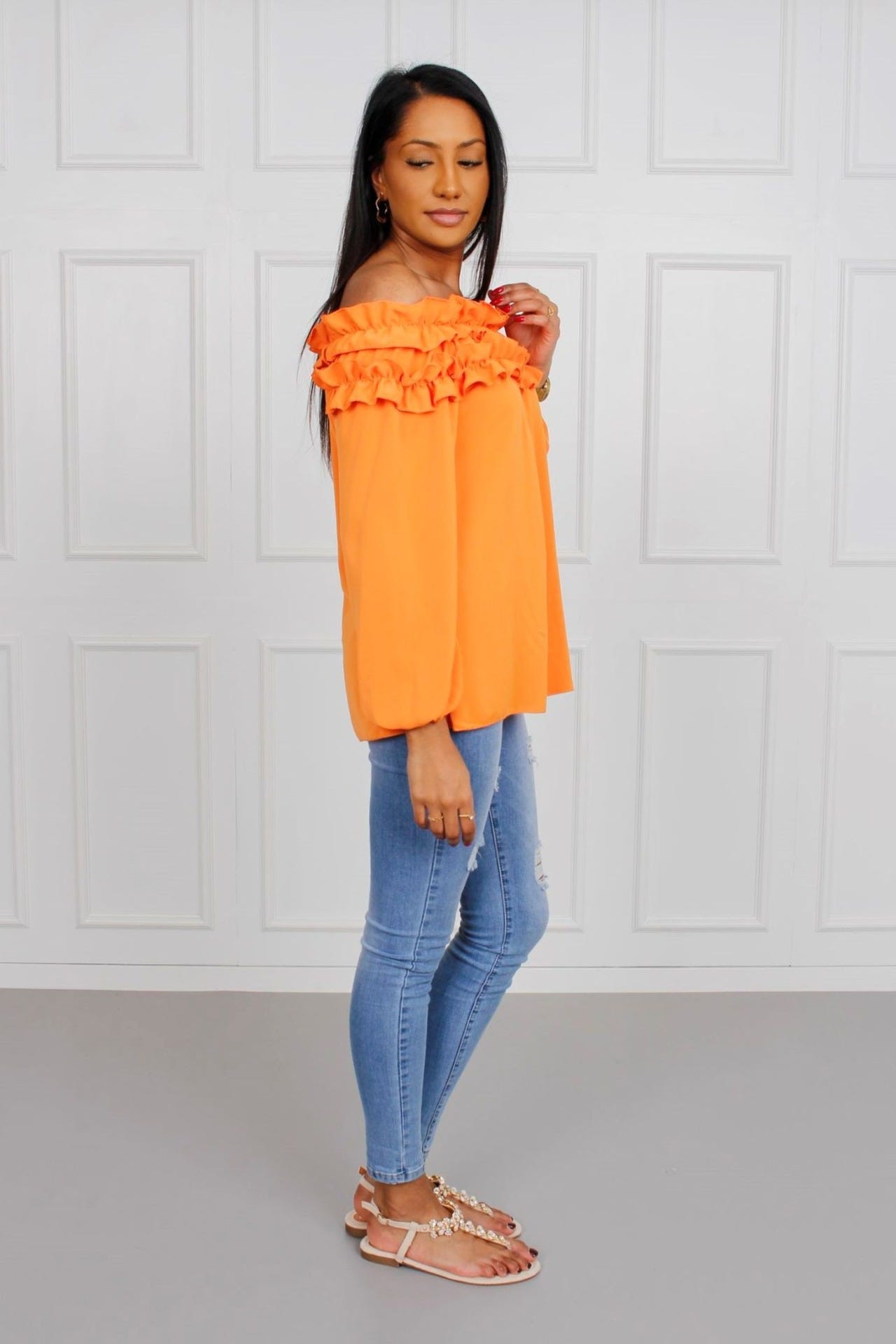 Blus m. volangkant, Orange