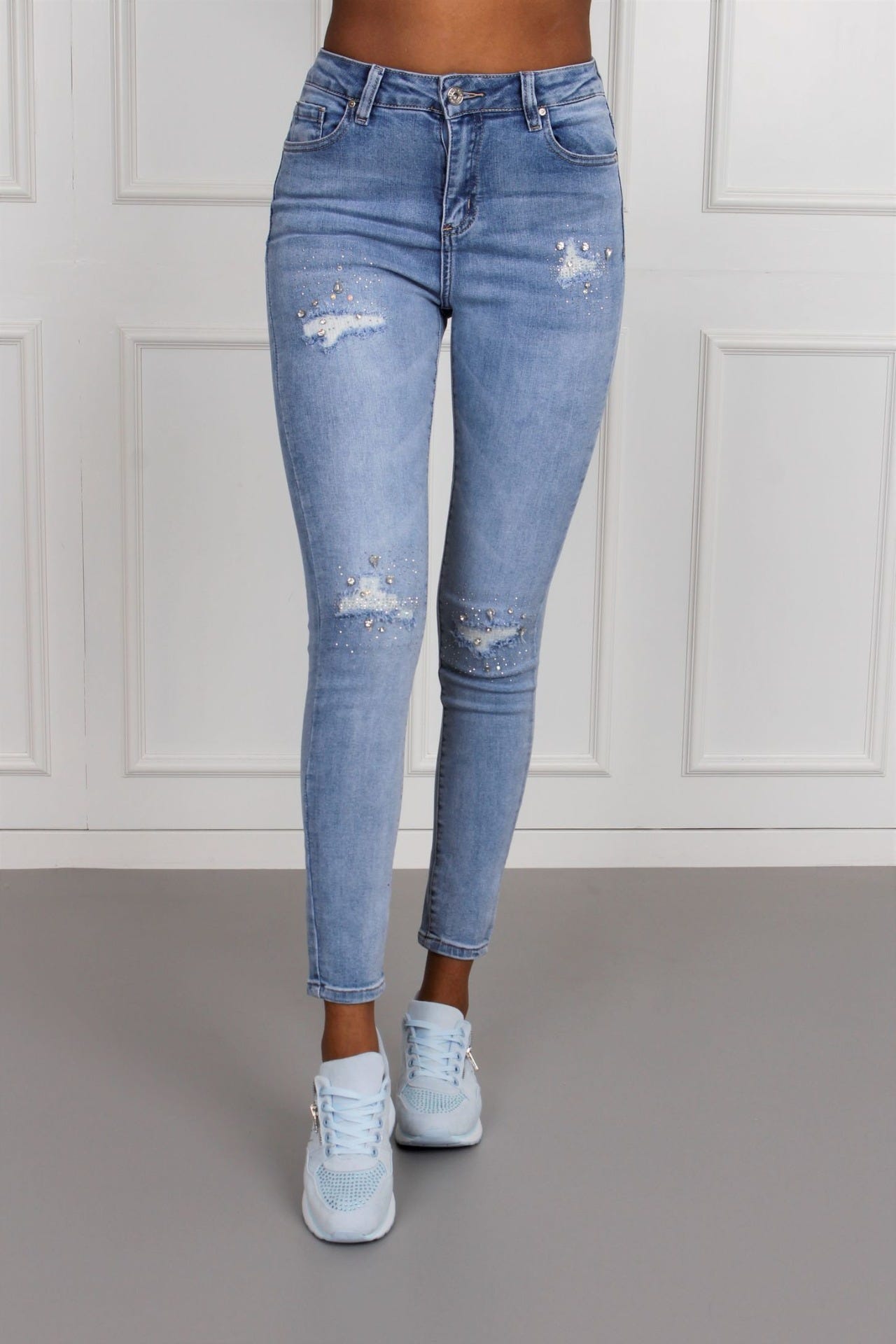 Jeans m. slid og sten, denim