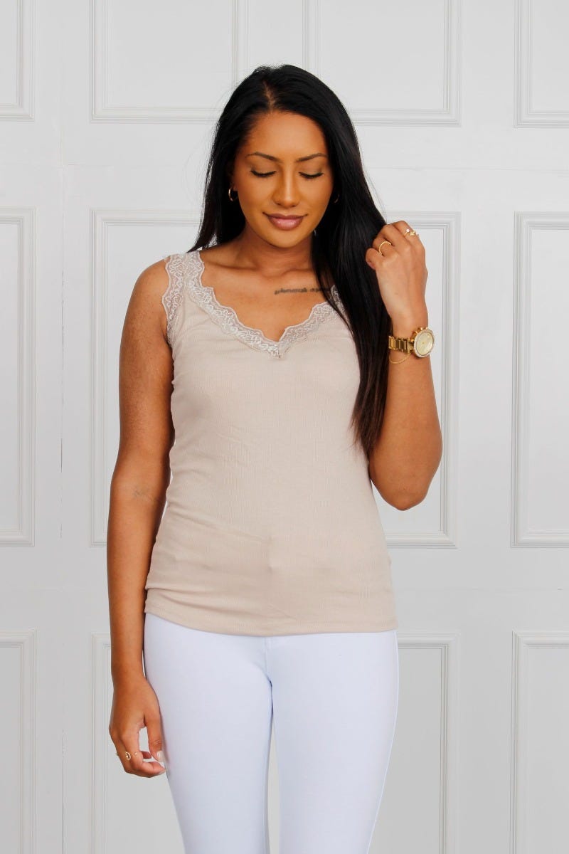 Stephanie kort top, Beige 