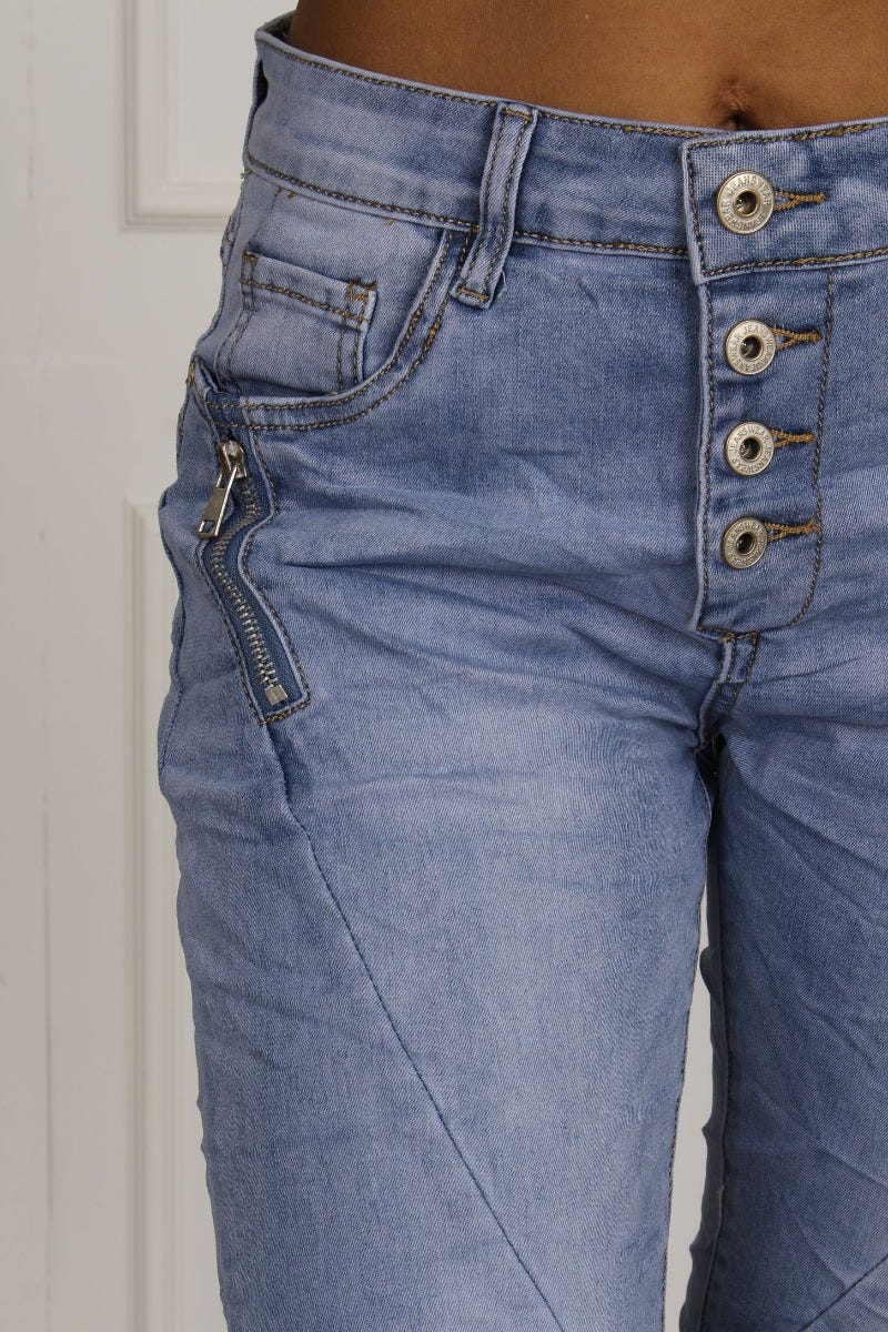 3/4 Jeans m. blixtlås