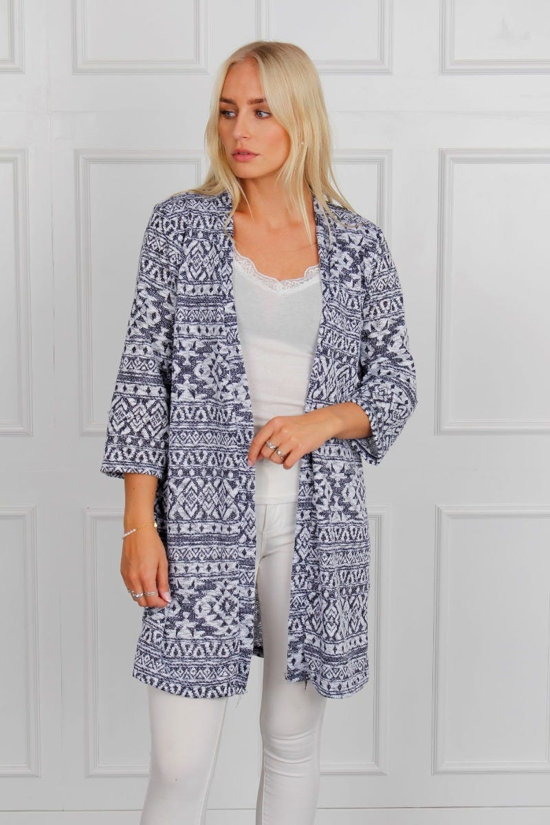 Cardigan m. inka-mönster, Navy