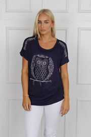 T-shirt m. ugle motiv, navy