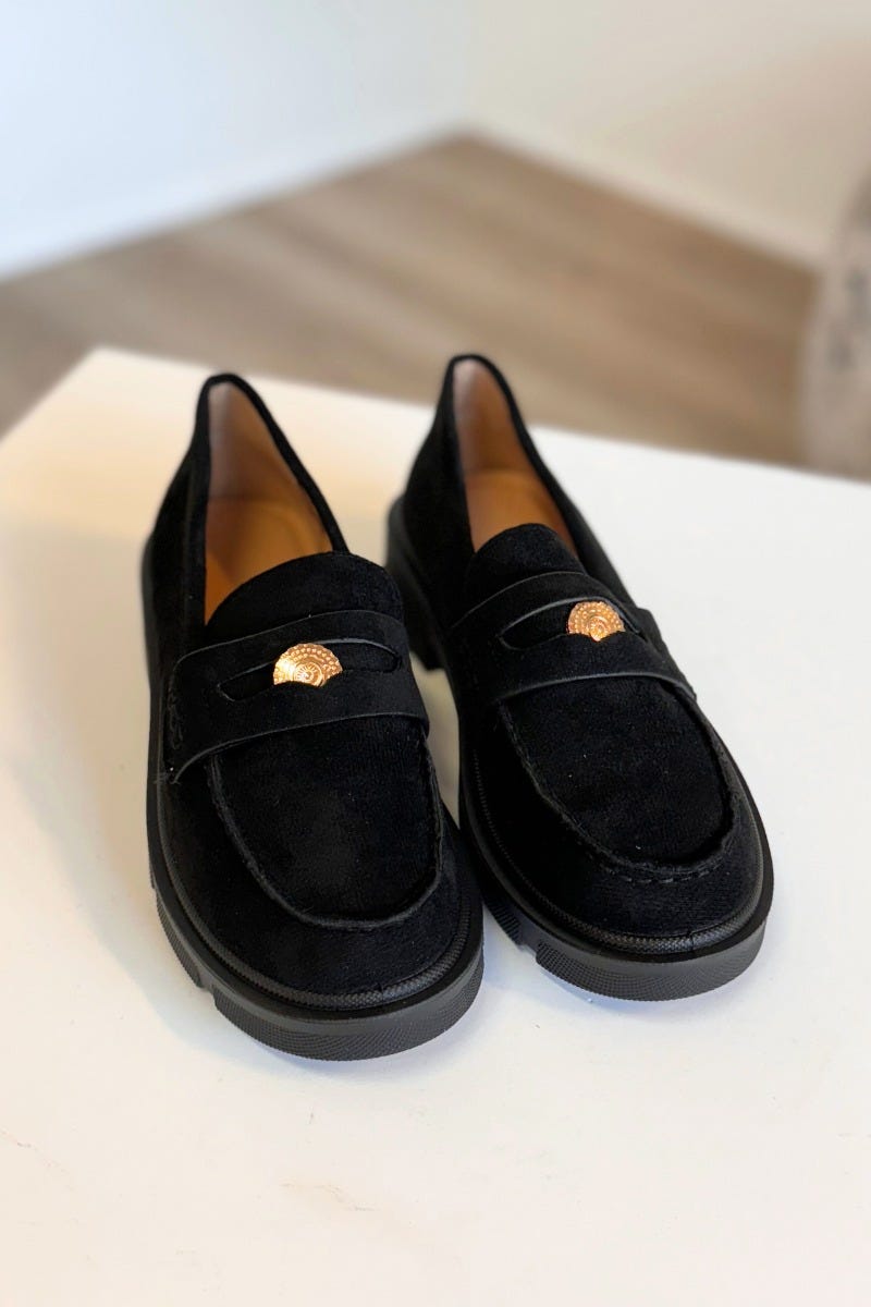 Loafers m. guldknapp, Svart