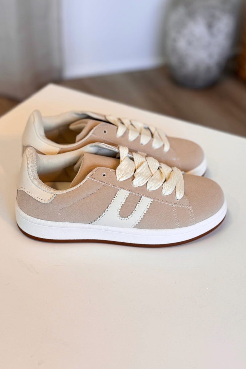 Sneakers m. matt look, Beige