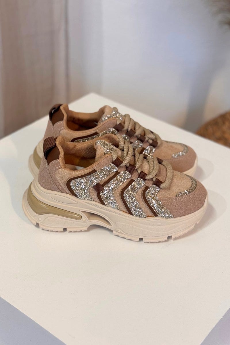 Sneakers m. glitterdetaljer Beige