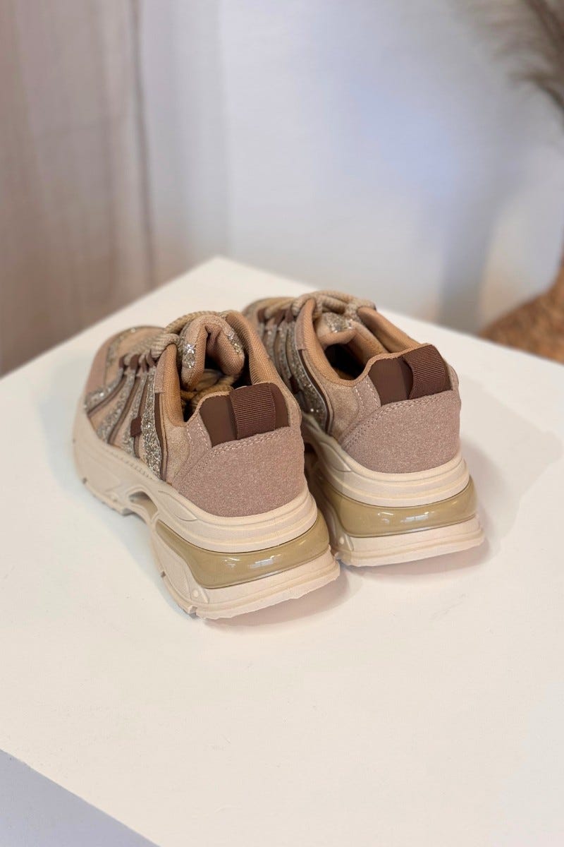 Sneakers m. glitterdetaljer Beige