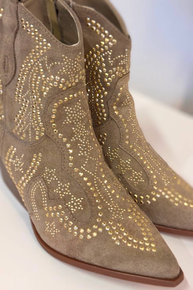 Korta cowboyboots m. nitar Taupe