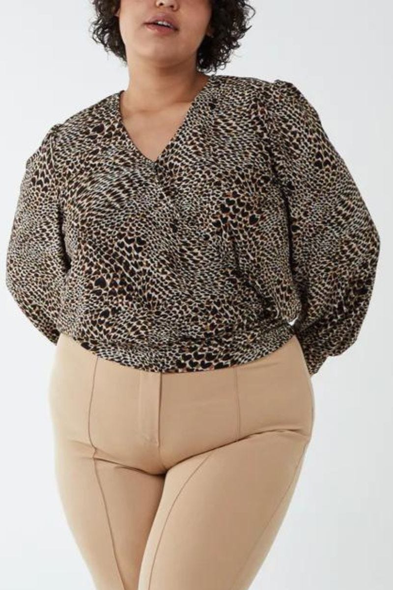 Blus m. leopardprint, Brun  