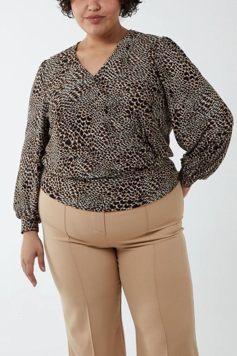 Blus m. leopardprint, Brun  