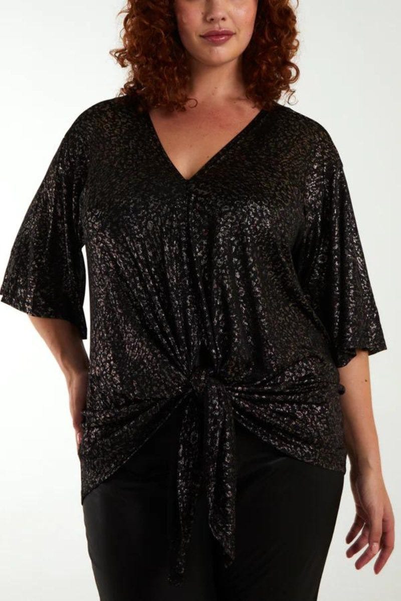 Blus m. leopardprint, Guld