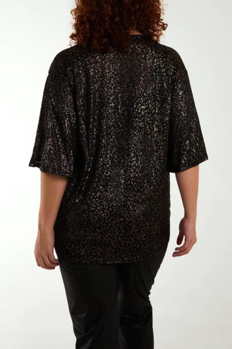 Blus m. leopardprint, Guld