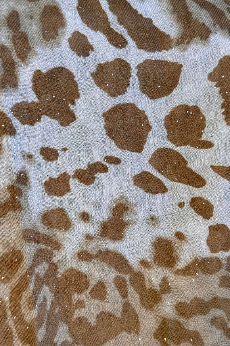 Tørklæde m. glimmer og leopardprint Beige