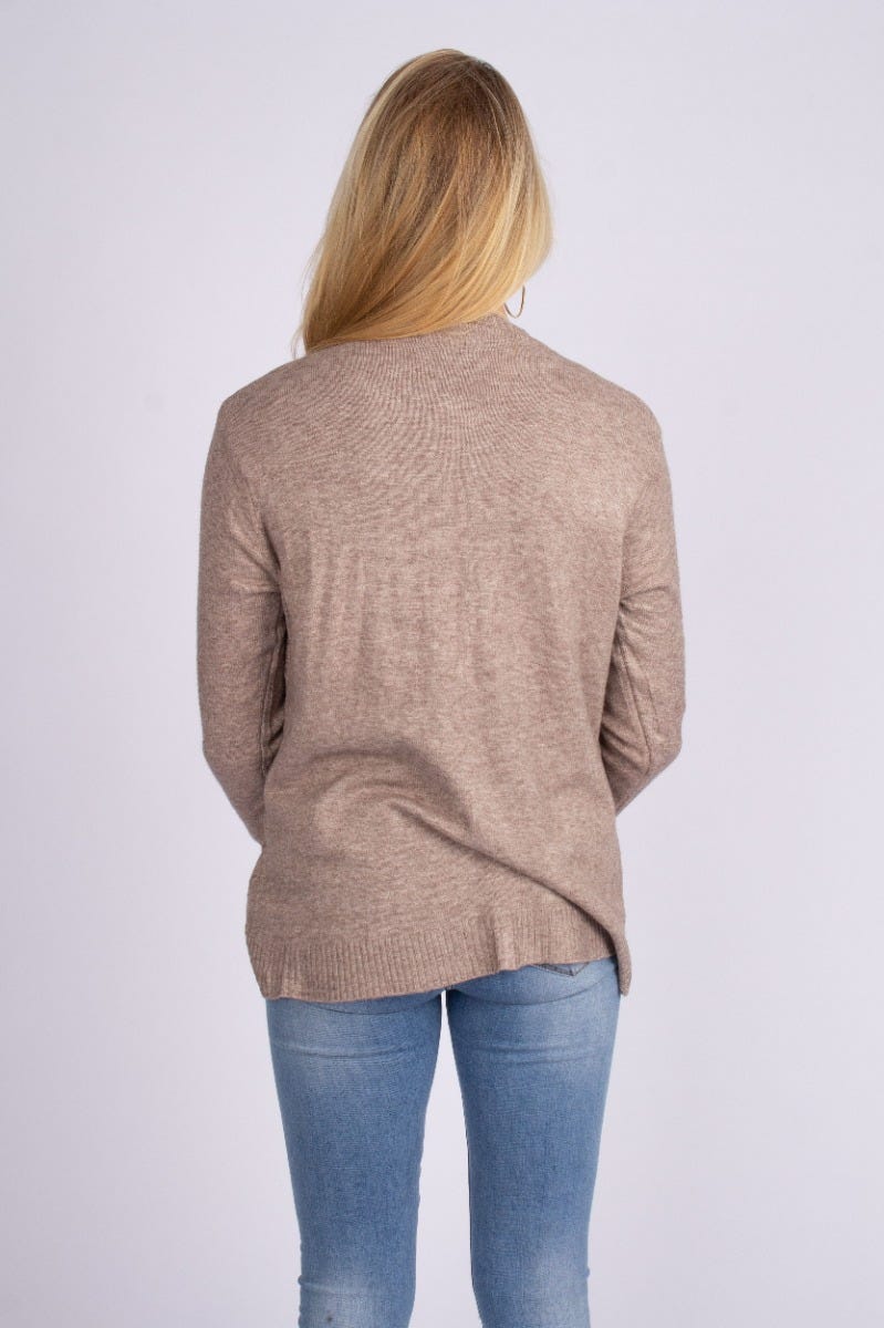 Stickad cardigan m. fickor, Beige