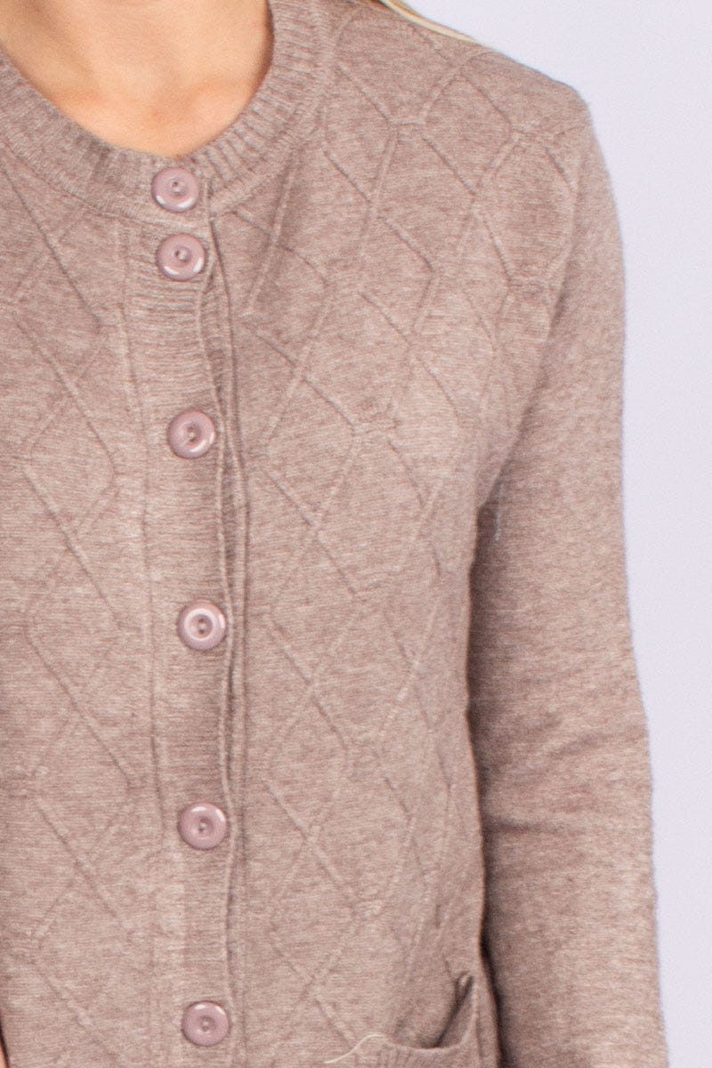 Stickad cardigan m. fickor, Beige