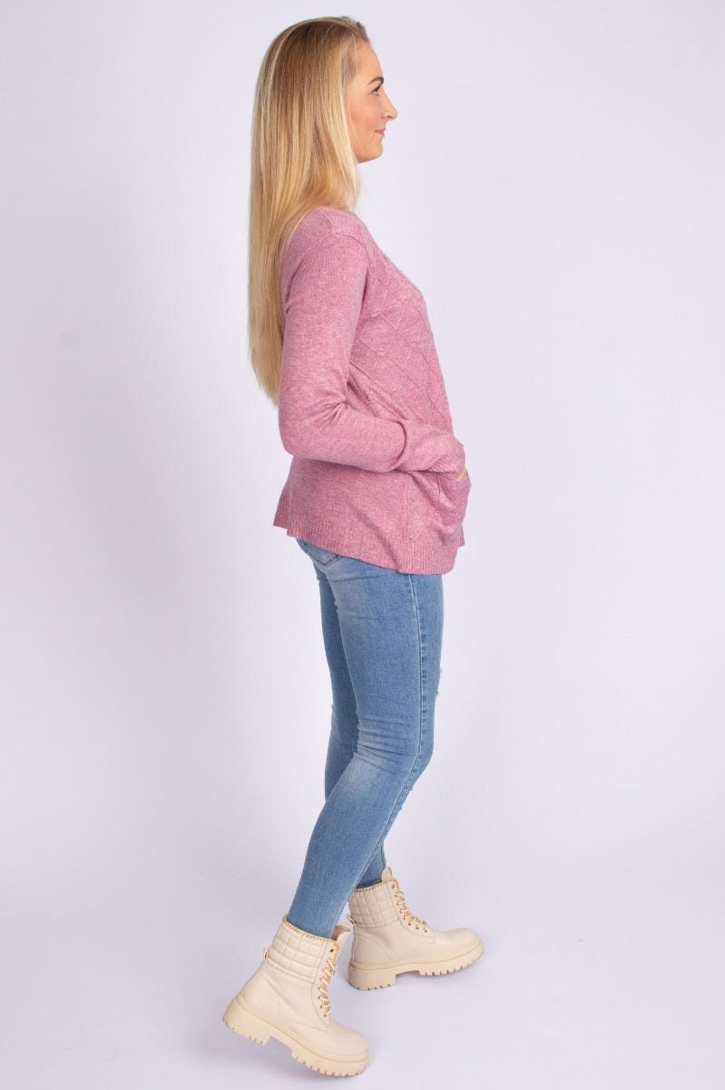 Stickad cardigan m. fickor, Rosa