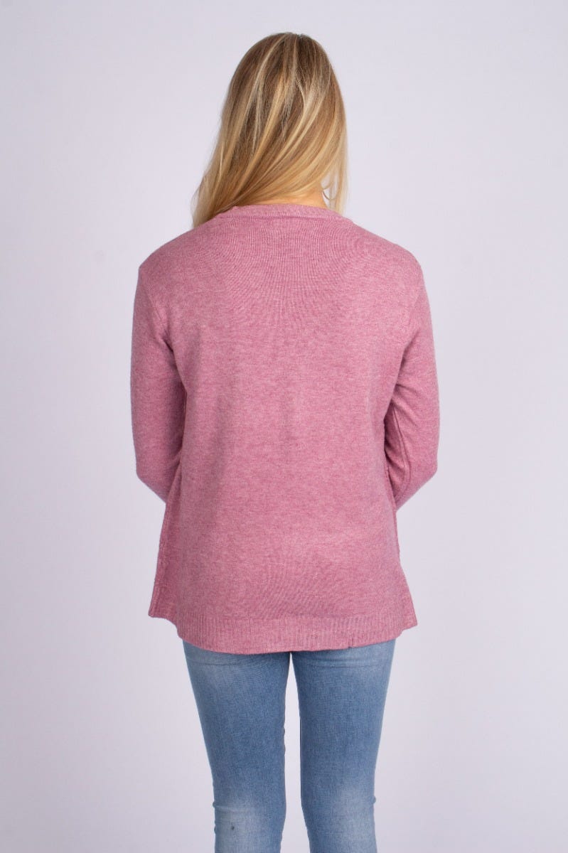 Stickad cardigan m. fickor, Rosa